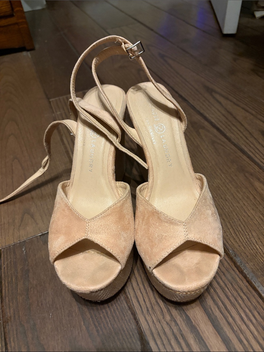Chinese Laundry Suede Platform Slingback Sandals - Beige